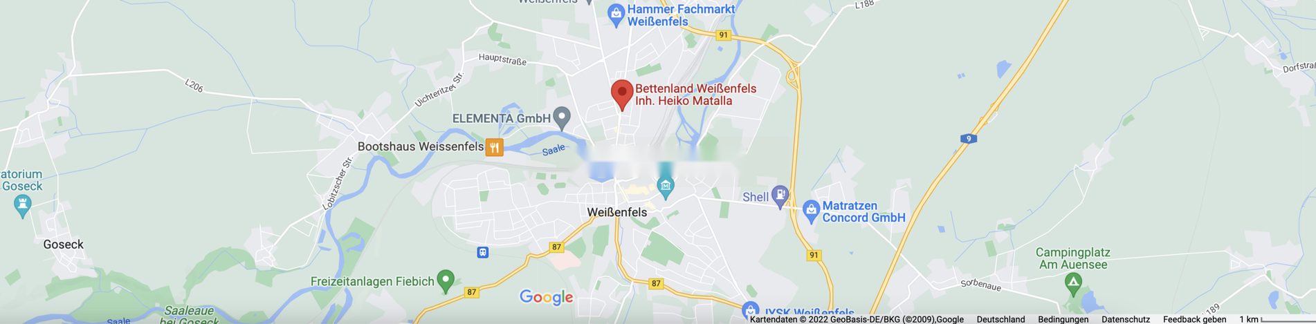 Kartenausschnitt Weißenfels mit Standort Bettenland Weißenfels, Merseburger Straße 57